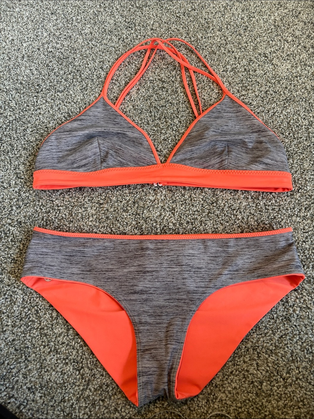lululemon athletica Neon Orange Strappy Triangle Bikini Set reversible - Picture 3 of 4
